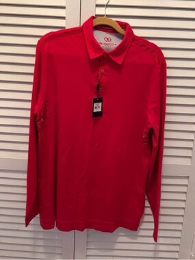 Bugatchi Men’s Long-Sleeve Polo in Bright Red size L